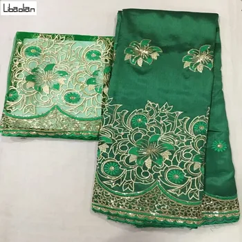 

Green George Fabric 5+2yards/pcs Indian Raw Silk George Wrappers Hot Nigerian Lace Fabrics Set with Blouse for Wedding E911-28