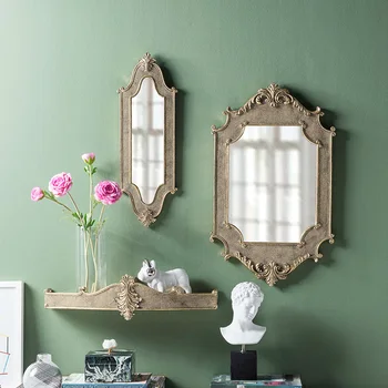 

Vintage Palace Carved Wall Deco Makeup Mirror Home Bathroom Living Room Wall Hanging Mirror Decorative Mirror specchio da parete