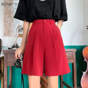 

Shorts Women Female Summer Black Red Office Ladies High Waist Leisure Daily Loose Wide Leg Short All-match Fashion Ulzzang Chic