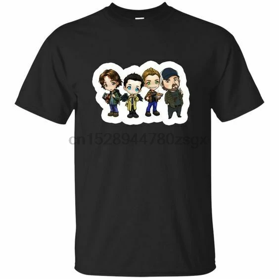 Supernatural Chibi Sam Dean Castiel Idjit T-Shirts M-3XL US Men Clothing Trend | Мужская одежда