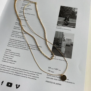 

SUNIANGON Double Chain Choker Necklace Real 925 Sterling Silver Women Gold Necklace Hypoallergenic Wafer Necklace Generous