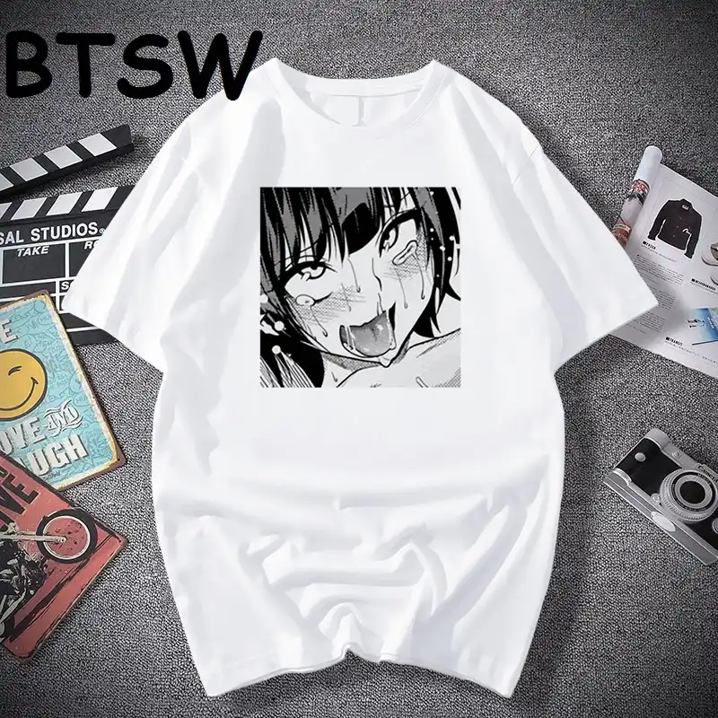 Camiseta masculina do anime ahegao, camiseta sexy com rosto para cosplay henta, tops branca, hipster, casual