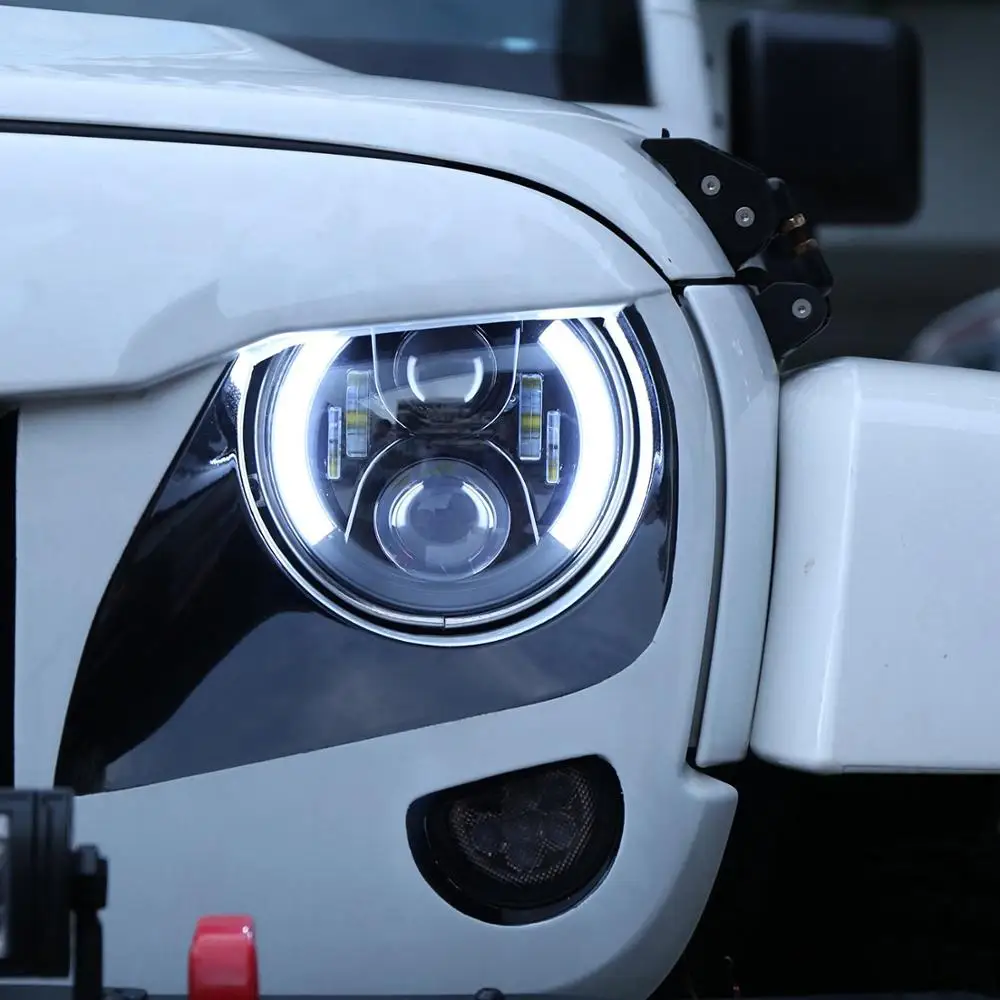 Pair 7 LED Headlights DRL Hi/Lo Beams for Suzuki Samurai SJ410 SJ413