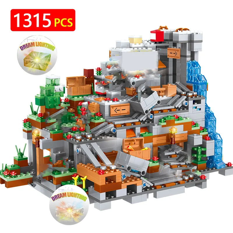 

1315PCS My World Building Blocks Compatible Minecrafted Mountain Cave With Figures Module Bricks Toys For Children