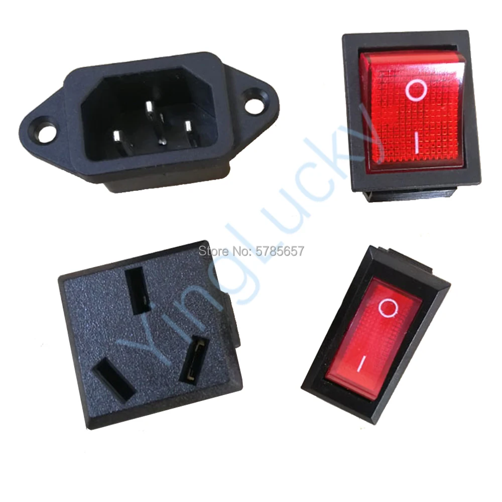 2 Pin 4 Pin Square Power Switch Three-hole Power Socket 220V for Arcade Cabinet/Doll Machine Accessories/Coin Operated Games 1 4 npt three channels pneumatic foot valve detent electrical switch 2 position 5 way pedal operated control valve