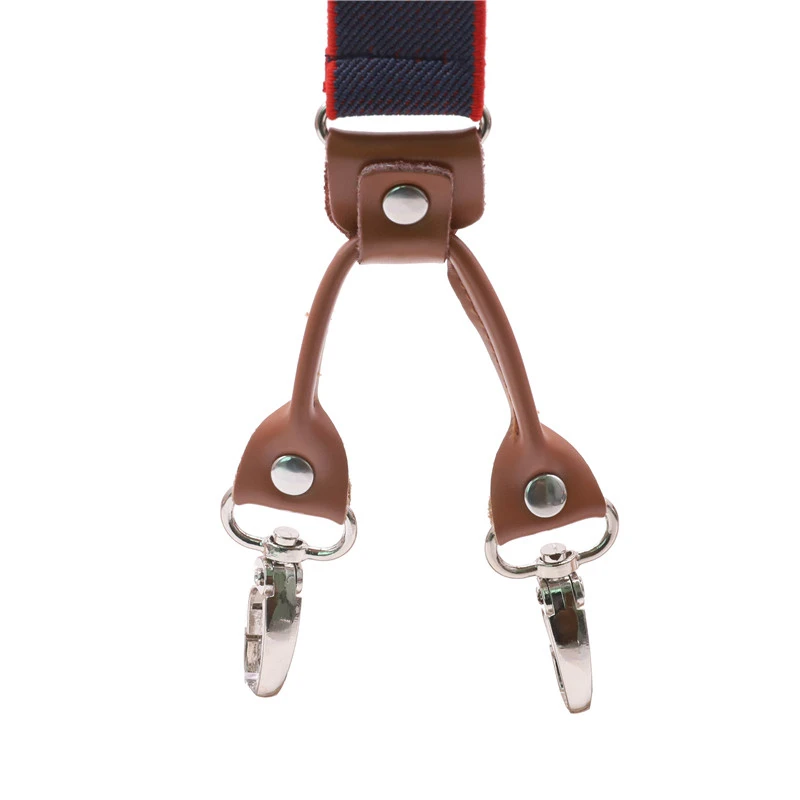 Подтяжки мужские кожаные коричневые с 4 крючками и пряжкой шириной 1 дюйм