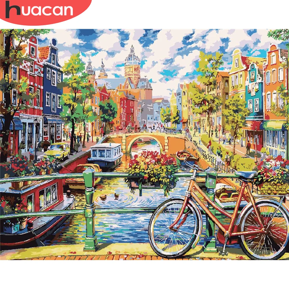 HUACAN Coloring By Number City Drawing On Canvas HandPainted Painting Art Gift DIY Pictures Bicycle Kits Home Decor | Дом и сад