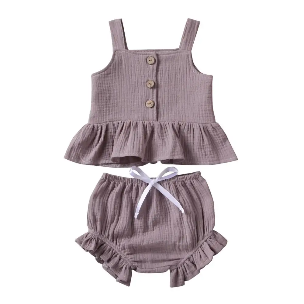 warm Baby Clothing Set 1-5Years Kid Newborn Baby Girls Button Sleeveless Tank Tok + mini  shorts Outfits  2pcs Clothing Set newborn baby clothing set Baby Clothing Set