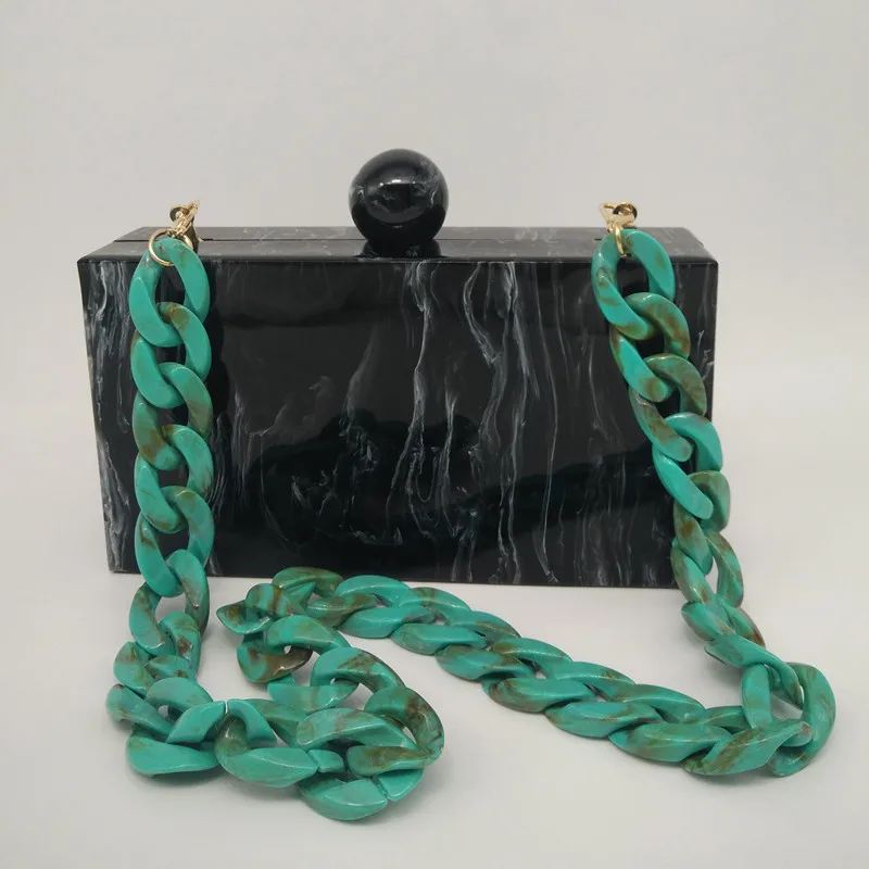 Cena Nowe mody marmurowe torby akrylowe Vintage kobiety Messenger torby czarny biały malowidło tuszowe torebki wieczorowe na imprezę bal torebki