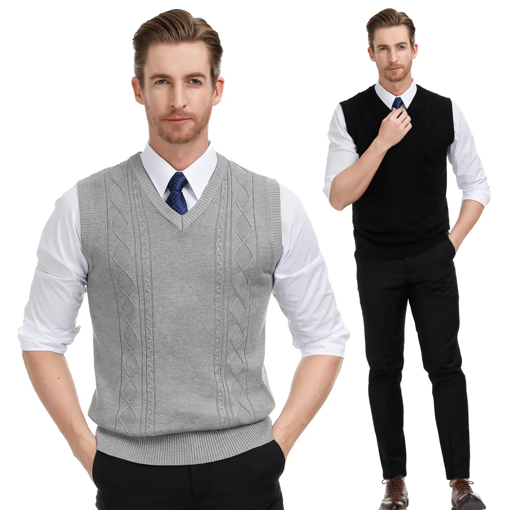 Мужской теплый Трикотажный жилет классический приталенный однотонный с v