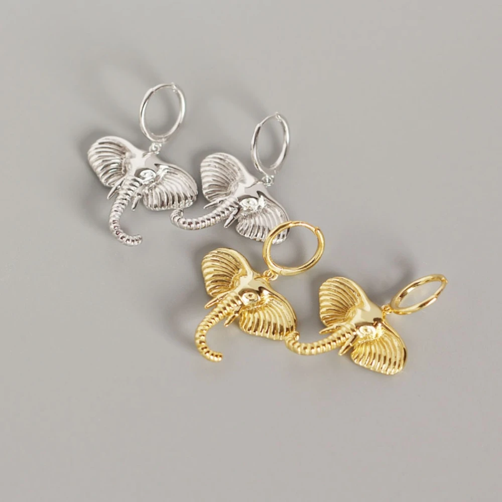 

Gold 925 Sterling Silver Personality Exaggerated Elephant Earrings Animal Jewelry Charms Drop Earrings for Teens Girls Gift