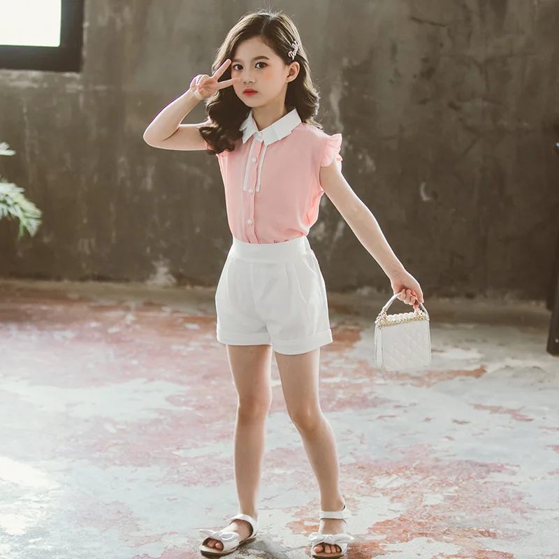 Teen Girl Clothing Sets Summer 2020 Two Pieces Sleeveless Children Set