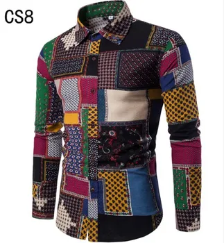 

2020 New Cotton Linen Shirt Men's Korean Slim Casual Men's Linen Long Sleeve Shirt Floral Lining