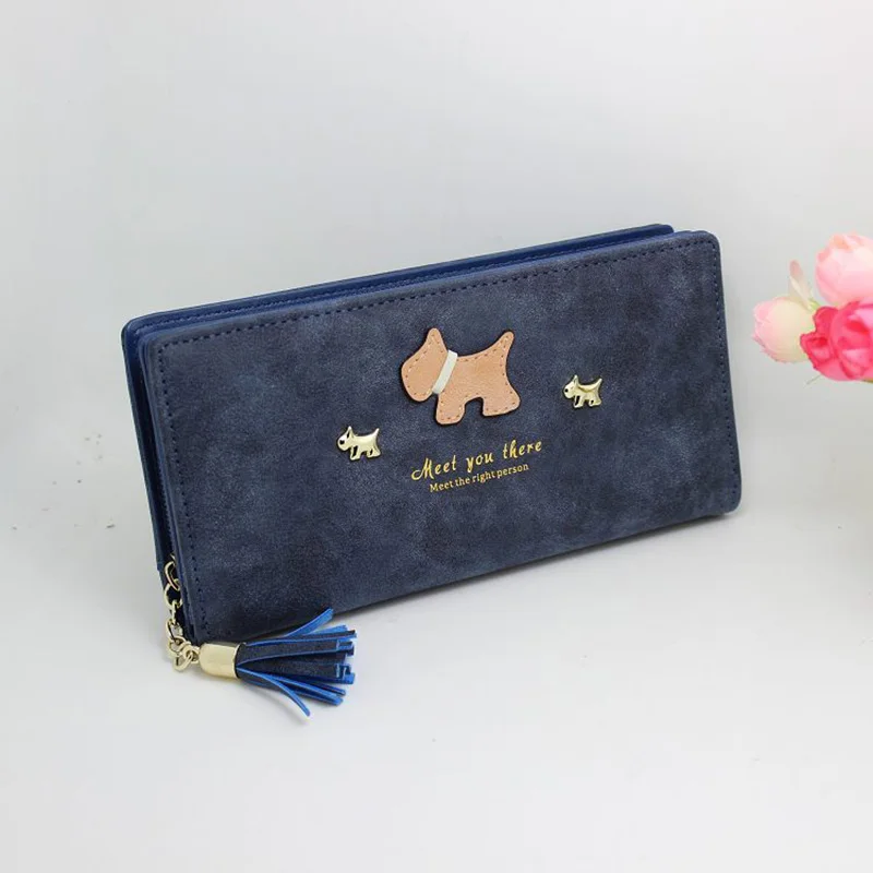 Женские кошельки из матовой кожи с рисунком собаки из мультфильма, кошелек с кисточкой на застежке-молнии, кошелек для животных, милый женский держатель для карт, Дамский клатч