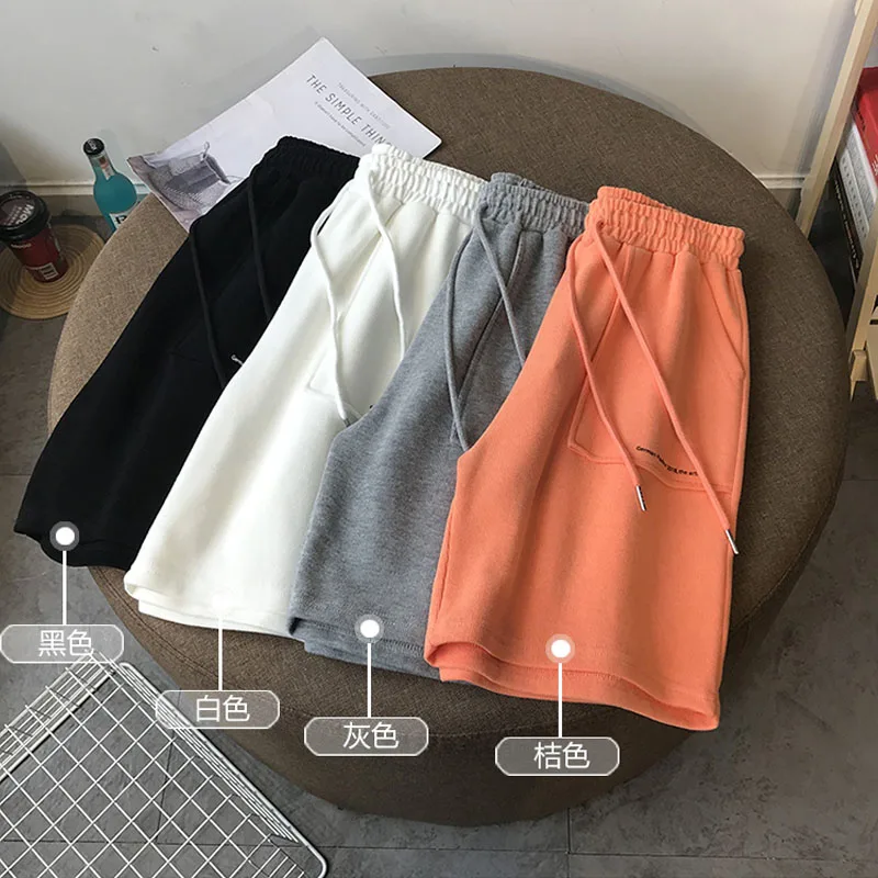 2020 Loose Plus Size Knee Length Beach Trousers Chic Fashion Casual Shorts Letter Embroidery Stretch High Waist Pockets Shorts