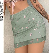 

Rockmore y2k Aesthetic Floral Mini Skirts Women Mesh Double-Layer E Girl Kawaii Low Waist Skinny Pencil Skirts Summer Casual
