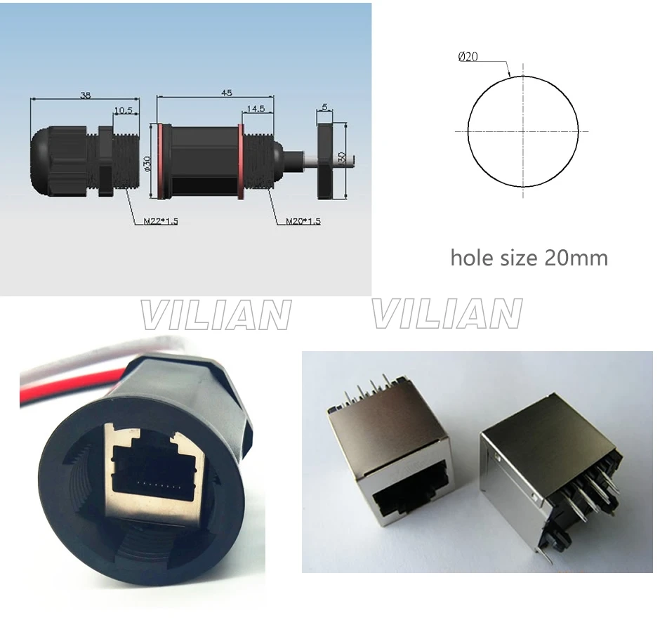 M20 DC Ethernet LAN водонепроницаемый разъем, полевая сборка RJ45 водонепроницаемый разъем, с 20 см DC мощность Штекер кабель