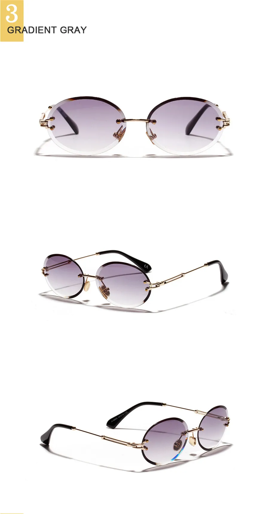 Овальные женские солнцезащитные очки без оправы мужские градиентные прозрачные солнцезащитные очки ретро высокого качества Модные трендовые очки UV400