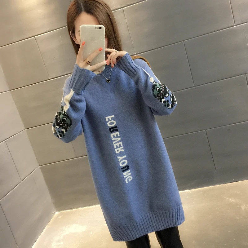 Юбки До Колена и длинные секции свитер осень Новая женская осенняя и зимняя верхняя одежда Свободная трикотажная рубашка