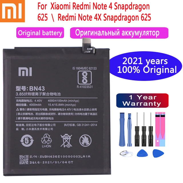 100 Original Replacement Phone Battery 4000mah Bn43 For Xiaomi Redmi Note 4x Note 4 Global Snapdragon 625 Phone Battery Mobile Phone Batteries Aliexpress