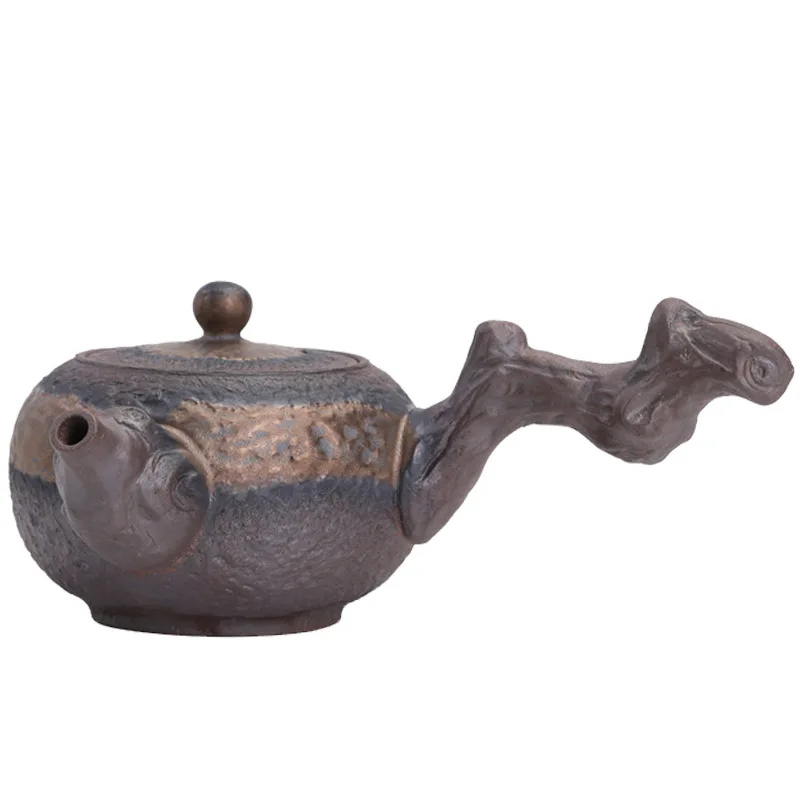 

New Chinese Style Stoneware Teapot Handmade Vintage Ceramic Kung Fu Teaware Gilt Iron Glazed Tea Pot 230ml