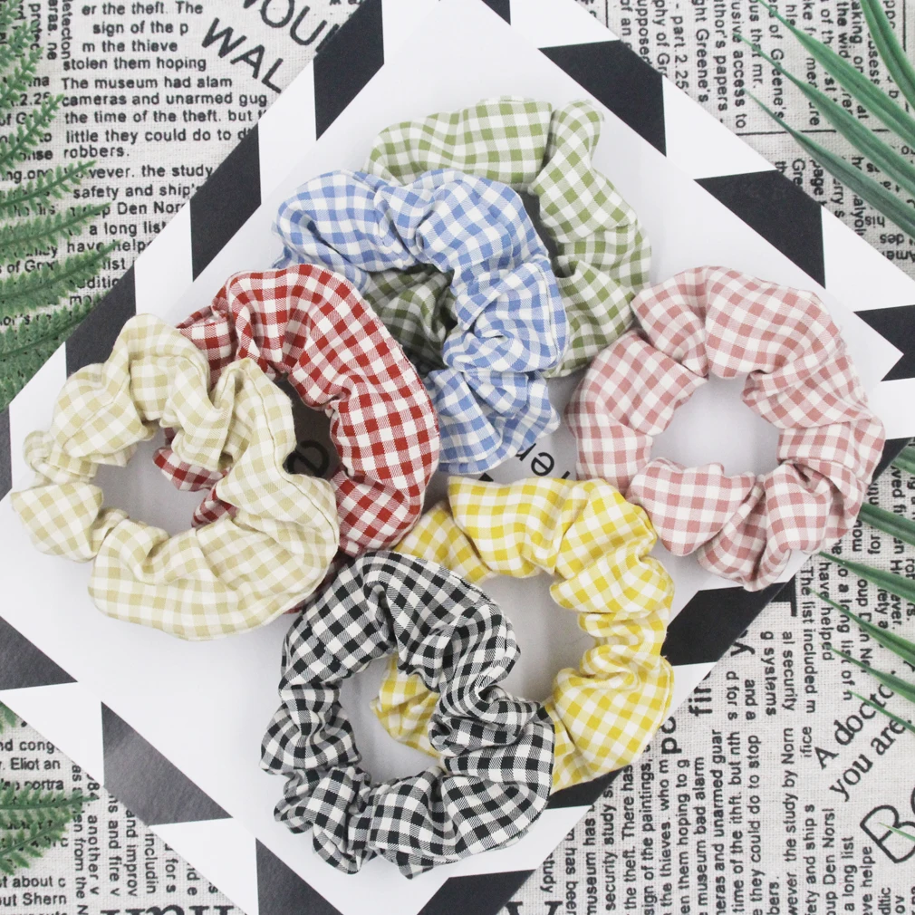 

Fashion Women Girls Candy Color Elastic Hair Bands Polyester Plaid Casual Headband Hair Ties Ponytail Holder Hair Accessorie