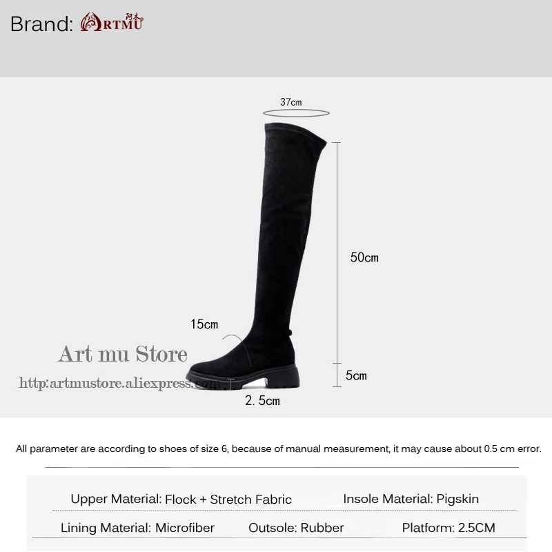 Artmu Original Women Boots Over-the-knee Butterfly Thick Bottom Elastic Boots Thin Boots Handmade High Boots New Black 9013