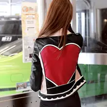 Кожаные куртки с принтом Love circle, женские куртки на молнии с вышивкой, тонкие кожаные куртки, верхняя одежда F50