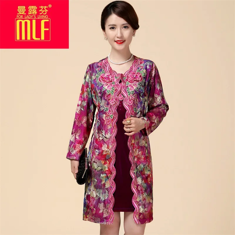 

Elegant Middle-aged Women Dress Wedding Party Mom Grandma Formal Dress Embroidery Chinese Style Middle-aged Women Dress Suit Ski