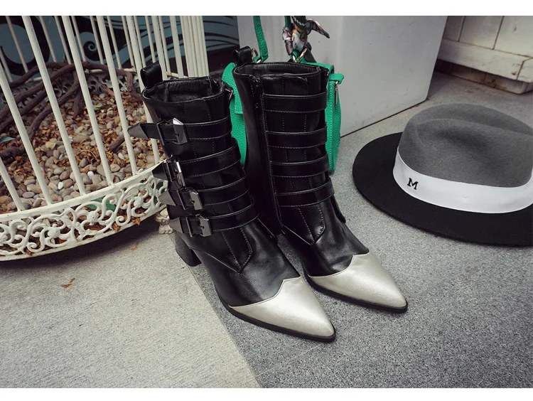 Botas mujer invierno; коллекция года; женские ботинки с острым носком; zapatos de mujer; черные ботинки «Челси» на подковом каблуке; женская обувь с ремешком и пряжкой; ayakkabi
