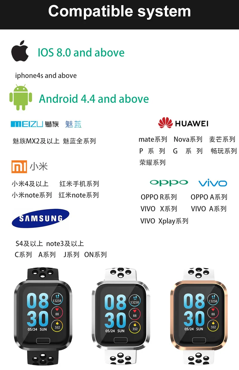 Smart Sport Watch M98 Android IOS Heart Rate Blood Pressure Bracelet Fitness Tracker Sleep Monitor Color Music Call Message Band