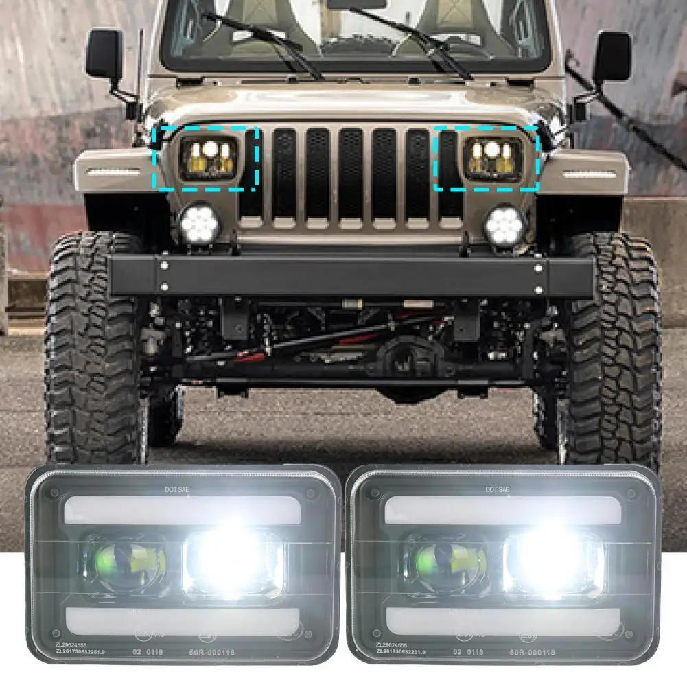 2Pcs LED Headlight Multifunctional Hi/Lo Beam PC 6500k Anti-flicker DRL Turn Signal Headlamp for Square Light 4x6 All Models Acc |