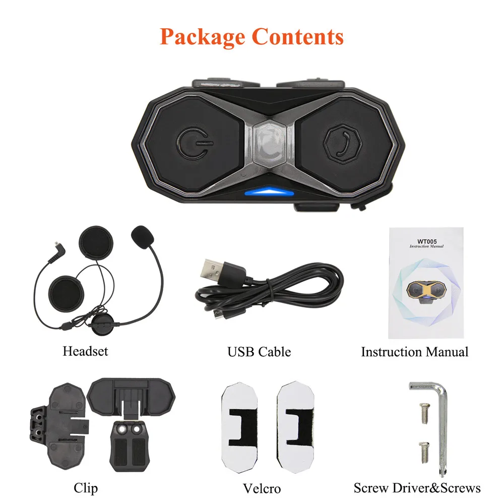 Package Included BOBLOV WT005 длинный диапазон 1 км мотоцикл Bluetooth беспроводной шлем гарнитура наушники домофон 3,0+ EDR A2DP колонки домофон - Цвет: Package Included