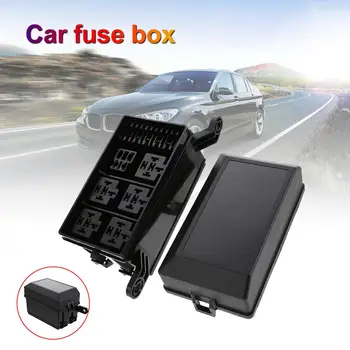 

12-Slot Relay Box 6 Relays 6 ATC/ATO Fuses Holder Block + Metallic Pins For Automotive Accessories