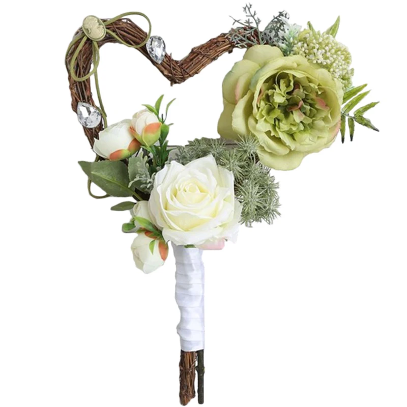 Bouquet de fleurs en forme de coeur en rotin créatif Rose frais Sen noeud  mariage mariée fleurs | AliExpress