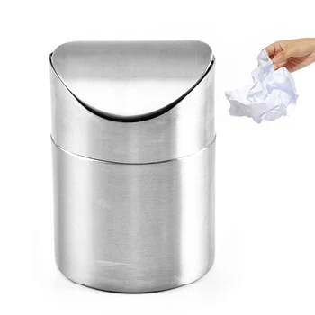

Office Desktop Garbage Bin Dust Detachable Car Trash Can Easy Clean Rolling Cover Rubbish Mini Stainless Steel Home