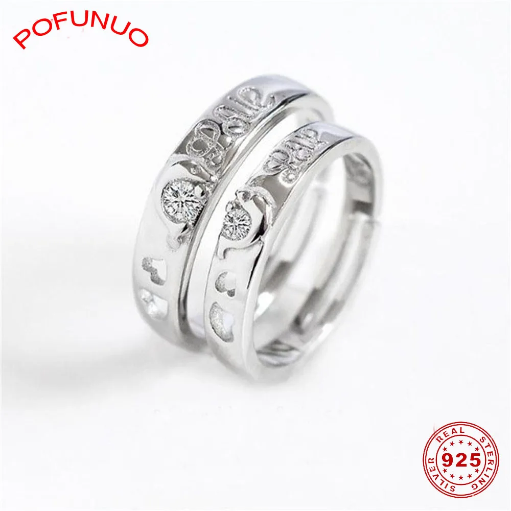 POFUNUO Simple Design 925 Sterling Silver Couples Rings Korean Style