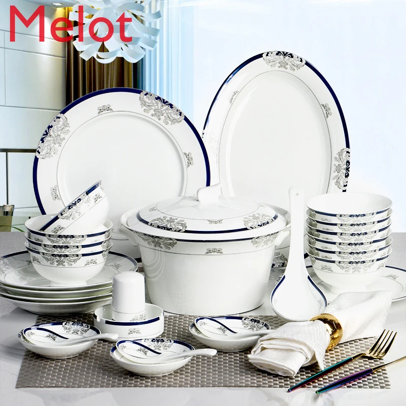 

New Chinese style Jingdezhen blue and white porcelain bowl set personalized ceramic bowl plate creative simple net red tableware