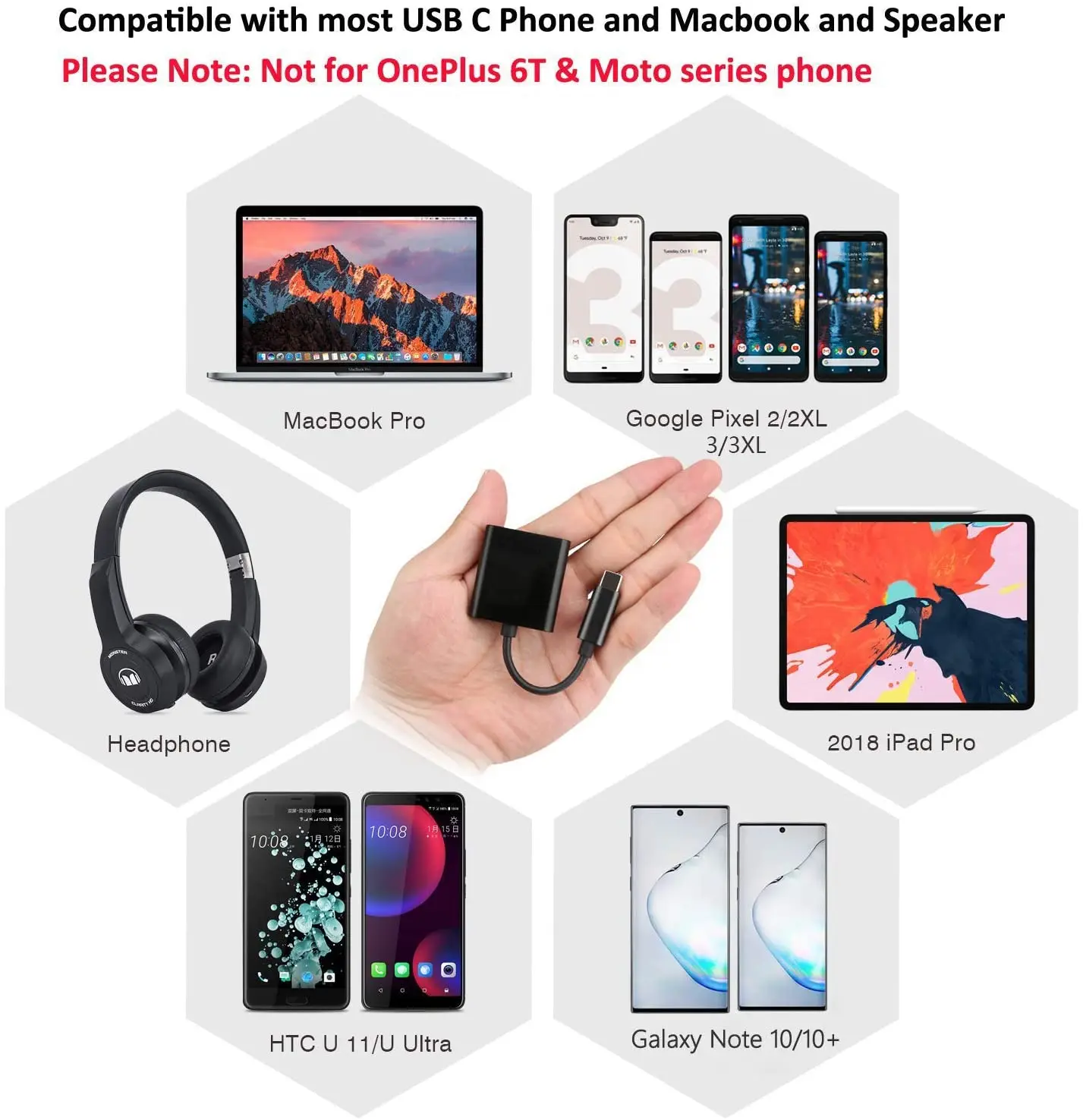2 in 1 USB Type C to 3 5mm audio headphone charger and music jack adapter for Google Pixel 2 2XL 3 3 XL iPad Pro HTC Huawei P30