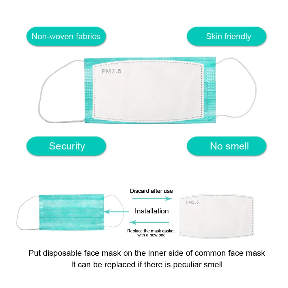 100pcs Disposable Face Masks Replacement Filtering Breathable Pad 5 Layer PM2.5 Dust Mask filter for N95 KN95 KF94 ffp3 2 1 Mask