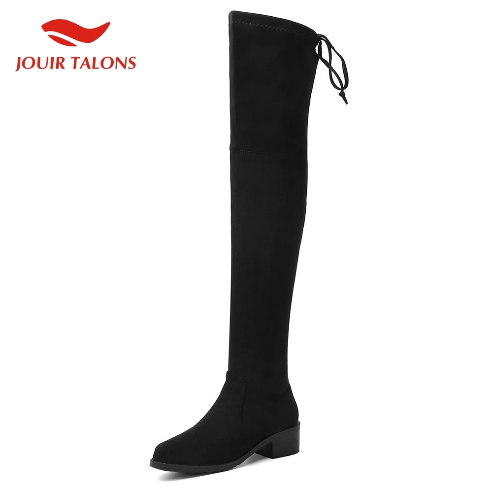 

On sale 2020 big size 43 chunky heels over the knee boots women shoes flock stretch winter autumn shoes woman sock boots female