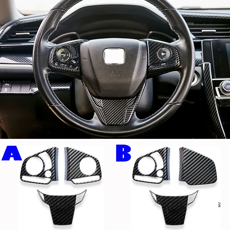 

For Honda Civic 10th 2016 2017 2018 2019 2020 ABS carbon fiber Steering Wheel Sheet Cover Trim 1PCS
