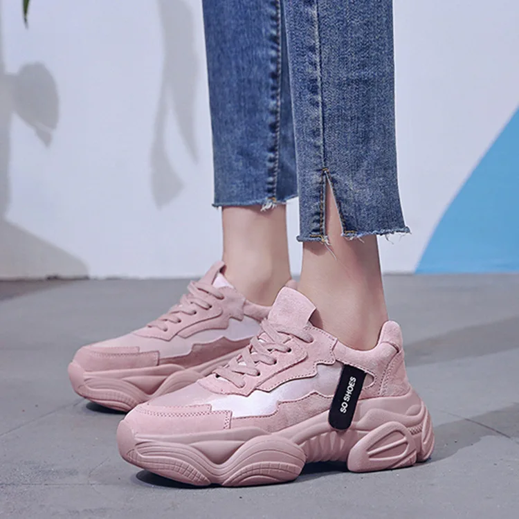 

2019 Women Chunky Sneakers Fashion Women Platform Shoes Lace Up Pink Vulcanize Shoes Womens Trainers Casual Shoes Zapatos Mujer