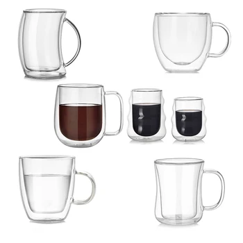 

New Heat-resistant Double Wall Glass Cup High borosilicate Coffee Cup Handmade Beer Mug Tea glass Whiskey Glass Cups Drinkware