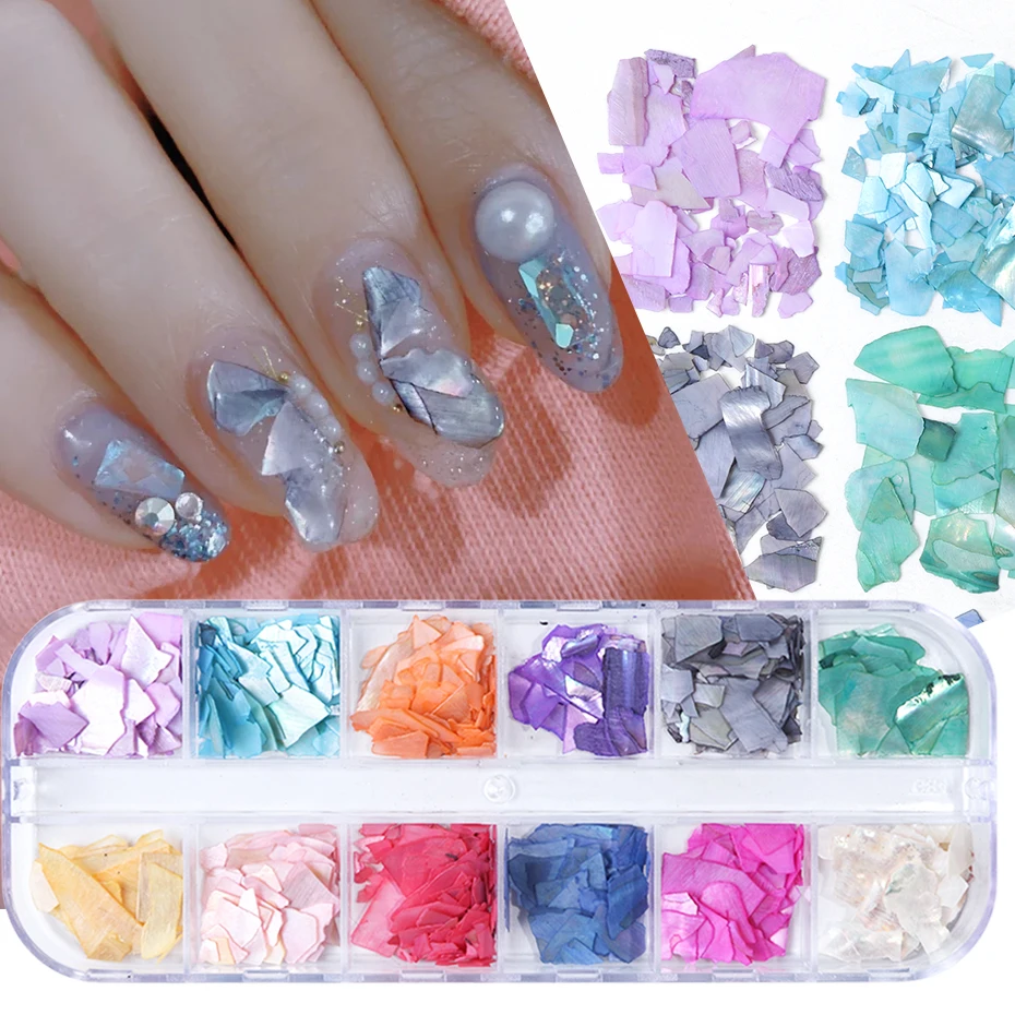 1 Box Nails Abalone Shell Slice 3D Texture Natural Sea Shell Stone Rhinestone For Nail Art Charm Decoration DIY Accessory NLB03