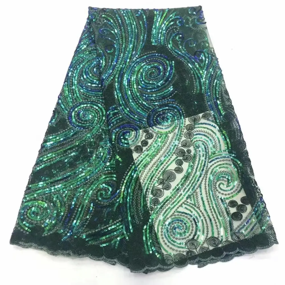 

French lace fabric 5yds/pce green sequins embroidery mesh fabrics women gorgeous bright big swiss lagos party asoebi bella 2020