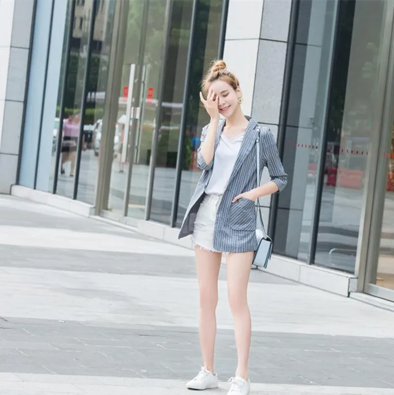 

Photo Shoot 2018 Mid-length Small Suit Women's Slim Fit Light Jacket Summer New Style Korean-style Three-quarter-length Sleeve S