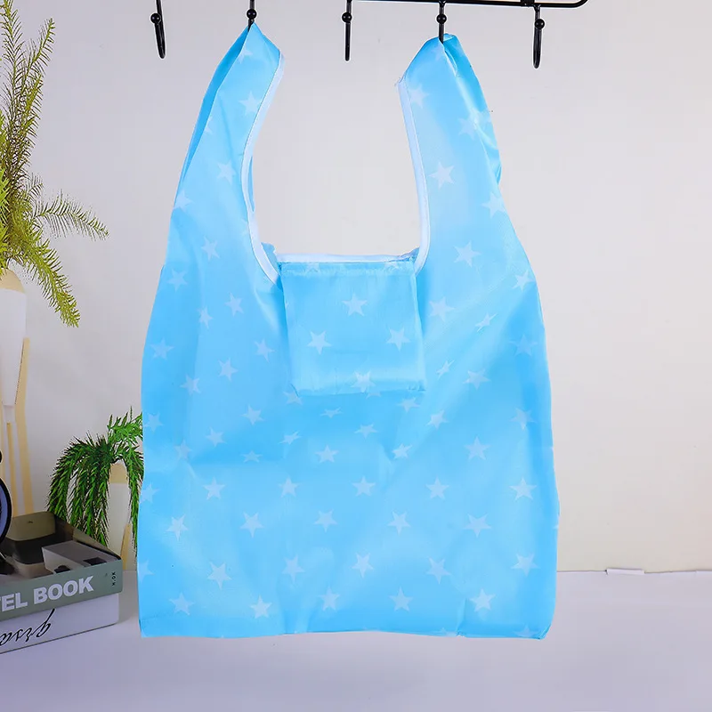 

Hot Sale Fashion printing foldable green shopping bag Tote Folding pouch handbags Convenient Large-capacity storage bags