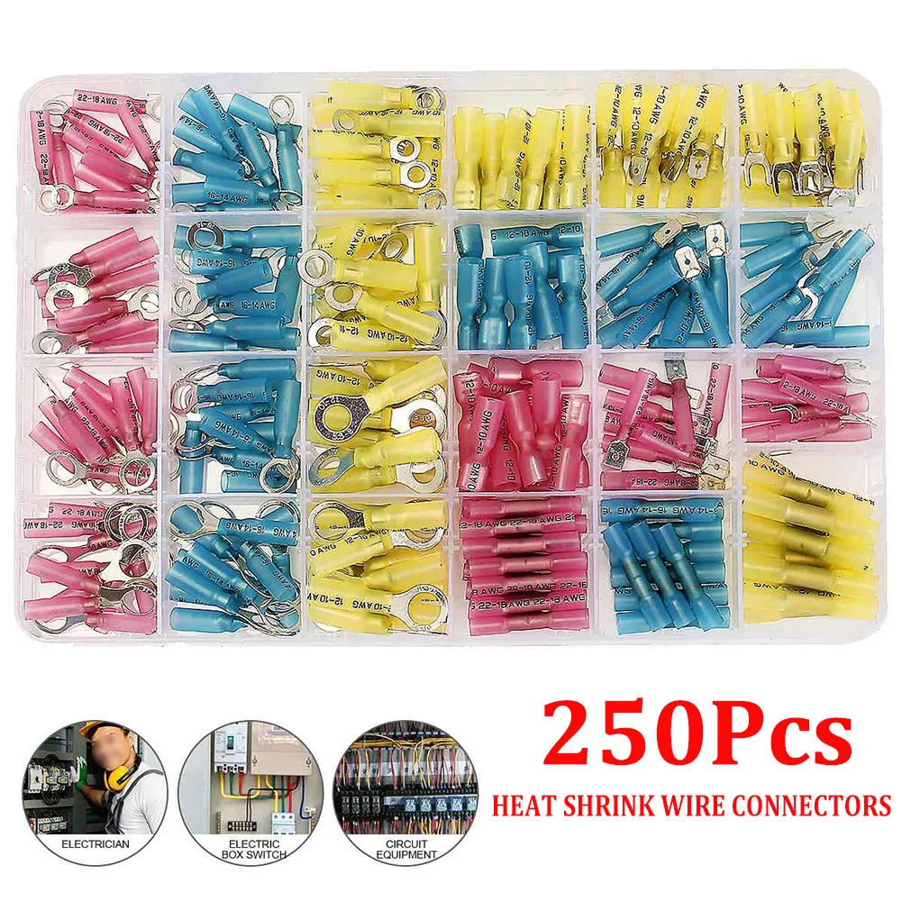 250 шт. термоусадочный провод соединитель водостойкий муфта для припоя набор