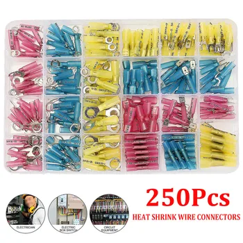 

250Pcs Heat Shrink Wire Connector Assorted Waterproof Solder Sleeve Butt Crimp Terminals Set AWG 22-10 Cable Wire Terminals Kit